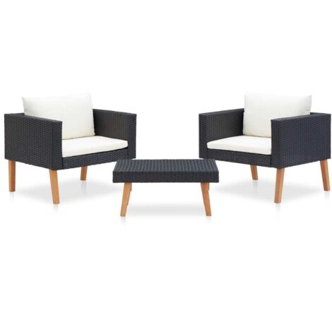 Salon de jardin 3 pcs Ensemble Table et Chaise de Jardin - avec coussins Résine tressée Noir BV160157 - BonneVie (1/5)