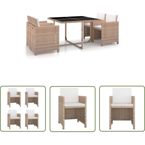Salon de jardin 5 pcs Contemporain, Ensemble repas de jardin, avec coussins Résine tressée Beige OIB8071E (1/5)