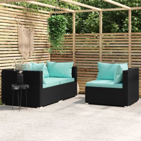 Salon de jardin 3 pcs Ensemble Table et Chaise de Jardin - avec coussins Noir Résine tressée BV594704 - BonneVie (1/5)