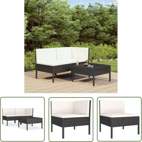 Salon de jardin 3 pcs Contemporain, Ensemble repas de jardin, avec coussins Résine tressée Noir OIB7636E (1/5)