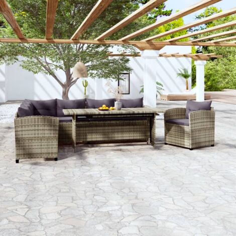 Salon de jardin 3 pcs Meuble de jardin Mobilier de jardin avec coussins Résine tressée Gris 13925 (1/5)