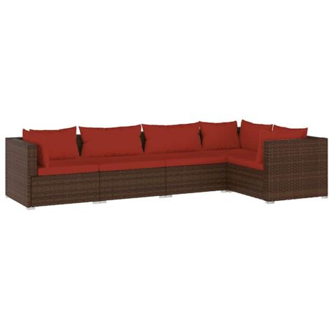Salon de jardin 5 pcs  Meuble de jardin Mobilier de jardin avec coussins Résine tressée Marron 49786 (1/5)