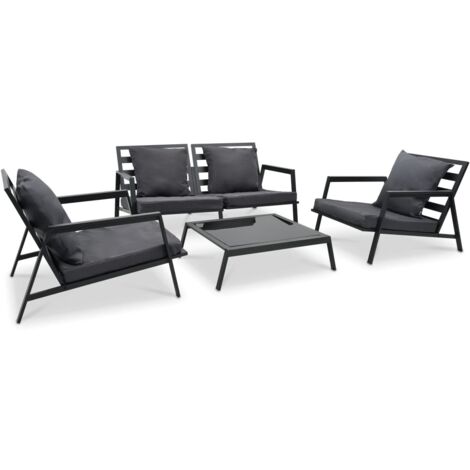 Salon de jardin 4 pcs Ensemble Table et Chaise de Jardin - avec coussins Aluminium Gris foncé BV339863 - BonneVie (1/5)