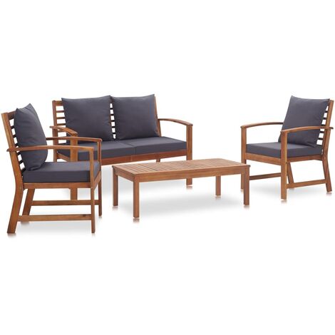 Salon de jardin 4 pcs Meuble de jardin Mobilier de jardin avec coussins Bois d'acacia solide 21131 (1/5)
