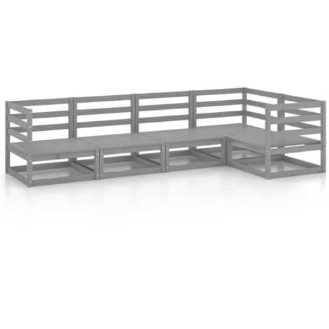 Salon de jardin 5 pcs Ensemble Table et Chaise de Jardin - Gris Bois de pin massif BV615575 - BonneVie (1/5)