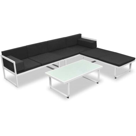 Salon de jardin 4 pcs  Meuble de jardin Mobilier de jardin et coussins Aluminium Noir 48459 (1/5)