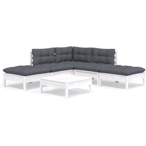 Salon de jardin 6 pcs Ensemble Table et Chaise de Jardin - avec coussins Blanc Bois de pin BV342272 - BonneVie (1/5)