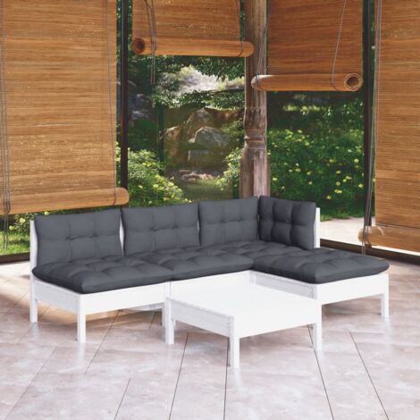 Salon de jardin 5 pcs Ensemble Table et Chaise de Jardin - avec coussins Blanc Bois de pin BV966557 - BonneVie (1/5)