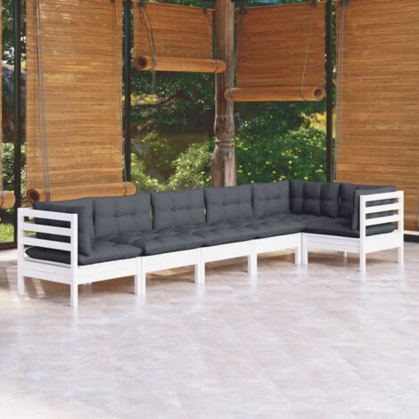Salon de jardin 6 pcs Ensemble Table et Chaise de Jardin - avec coussins Blanc Bois de pin BV580129 - BonneVie (1/5)