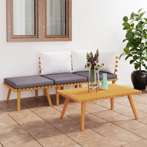 Salon de jardin 4 pcs Ensemble Table et Chaise de Jardin - avec coussins Bois d'acacia solide BV479614 - BonneVie (1/5)