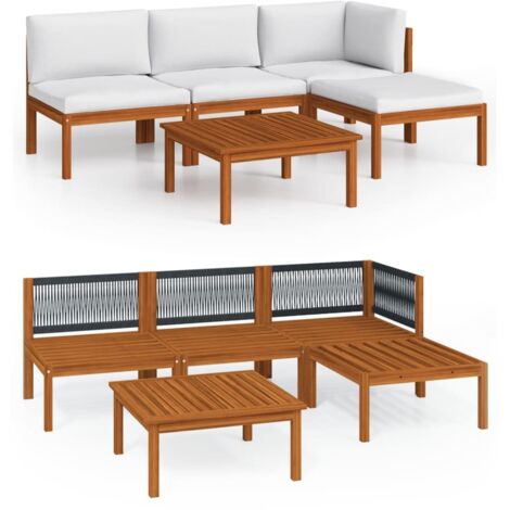 Salon de jardin 5 pcs Contemporain, Ensemble repas de jardin, avec coussins Crème Bois d'acacia solide OIB2025E (1/5)
