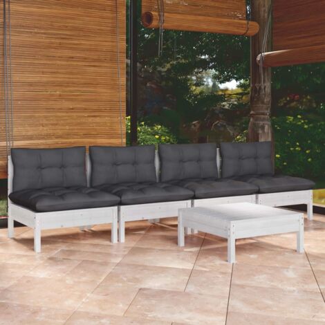 Salon de jardin 5 pcs Ensemble Table et Chaise de Jardin - avec coussins anthracite Bois de pin BV950286 - BonneVie (1/5)