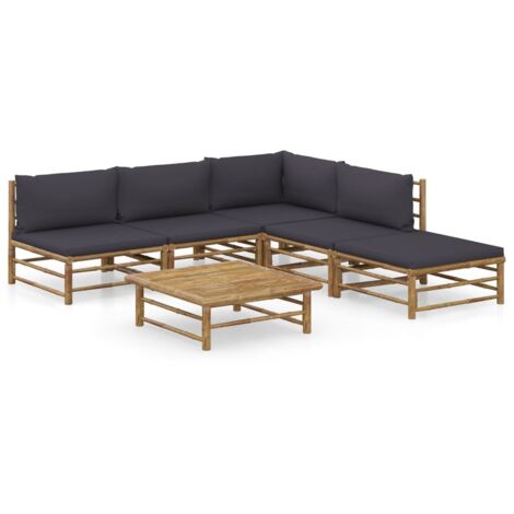 Salon de jardin 6 pcs Ensemble Table et Chaise de Jardin - avec coussins gris foncé Bambou BV653576 - BonneVie (1/5)