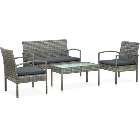 Salon de jardin 4 pcs Contemporain, Ensemble repas de jardin, avec coussins Résine tressée Gris OIB1106E (1/5)