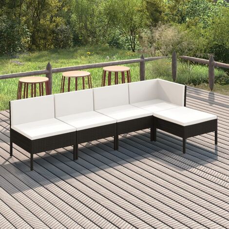 Salon de jardin 5 pcs Contemporain, Ensemble repas de jardin, avec coussins Résine tressée Noir OIB7004E (1/5)