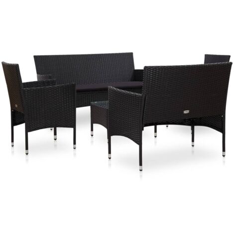 Salon de jardin 5 pcs Contemporain, Ensemble repas de jardin, avec coussins Résine tressée Noir OIB3171E (1/5)