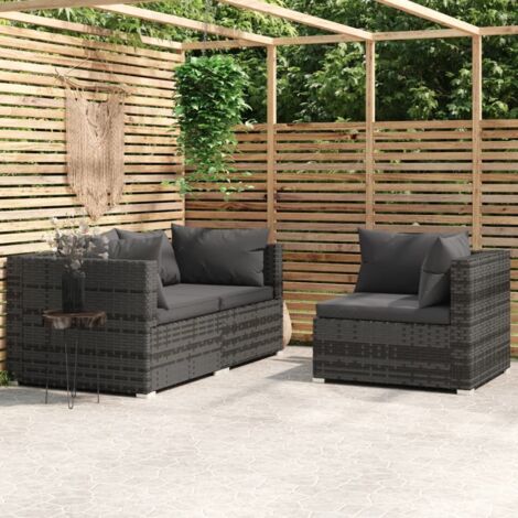 Salon de jardin 3 pcs Ensemble Table et Chaise de Jardin - avec coussins Gris Résine tressée BV887123 - BonneVie (1/5)