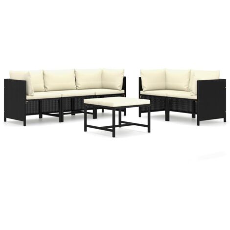 Salon de jardin 6 pcs Ensemble Table et Chaise de Jardin - avec coussins Résine tressée Noir BV296985 - BonneVie (1/5)