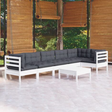 Salon de jardin 7 pcs Ensemble Table et Chaise de Jardin - avec coussins Blanc Bois de pin BV677292 - BonneVie (1/5)