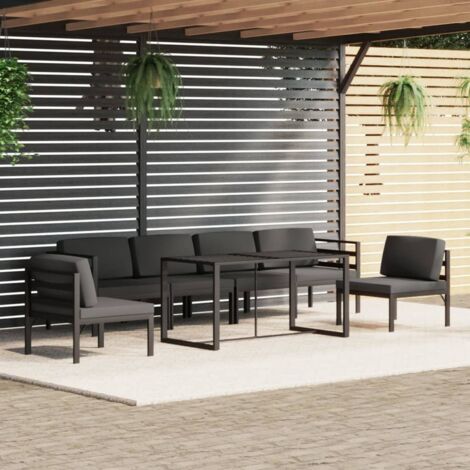 Salon de jardin 7 pcs Ensemble Table et Chaise de Jardin - avec coussins Aluminium Anthracite BV941551 - BonneVie (1/5)