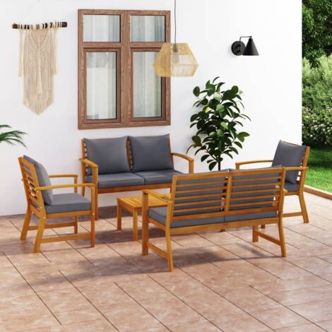 Salon de jardin 5 pcs Ensemble Table et Chaise de Jardin - avec coussin Bois d'acacia solide BV619396 - BonneVie (1/5)