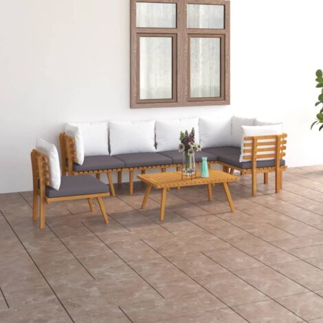 Salon de jardin 7 pcs Contemporain, Ensemble repas de jardin, avec coussins Bois d'acacia solide OIB9797E (1/5)