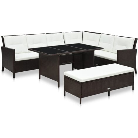 Salon de jardin 3 pcs Ensemble Table et Chaise de Jardin - avec coussins Résine tressée Marron BV265374 - BonneVie (1/5)