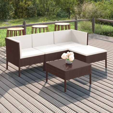 Salon de jardin 5 pcs Ensemble Table et Chaise de Jardin - avec coussins Résine tressée Marron BV409192 - BonneVie (1/5)
