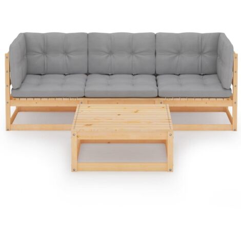 Salon de jardin 4 pcs Contemporain, Ensemble repas de jardin, avec coussins Bois de pin massif OIB7382E (1/5)