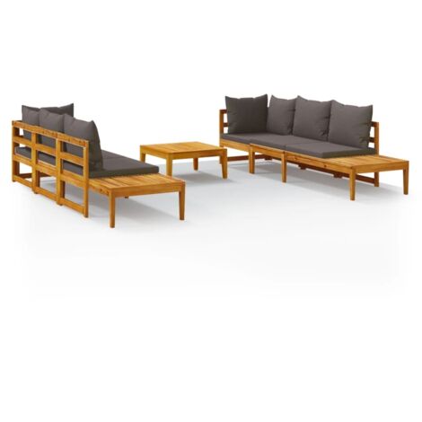 Salon de jardin 5 pcs Ensemble Table et Chaise de Jardin - avec coussins gris foncé Bois d'acacia BV841130 - BonneVie (1/5)