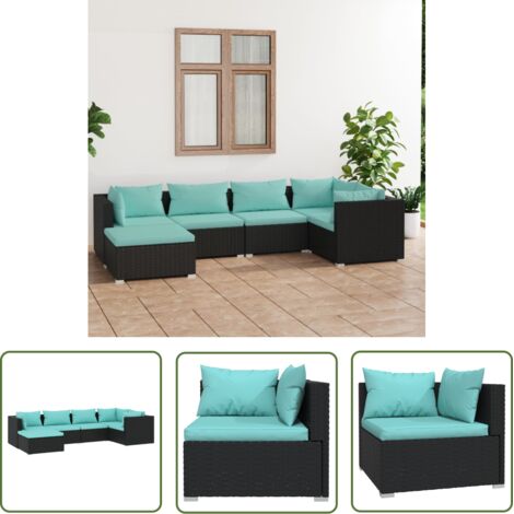 Salon de jardin 6 pcs Ensemble Table et Chaise de Jardin - avec coussins Résine tressée Noir BV932112 - BonneVie (1/5)