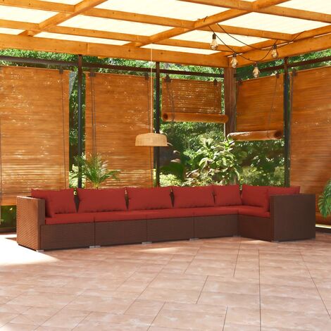 Salon de jardin 6 pcs Ensemble Table et Chaise de Jardin - avec coussins Résine tressée Marron BV741819 - BonneVie (1/5)