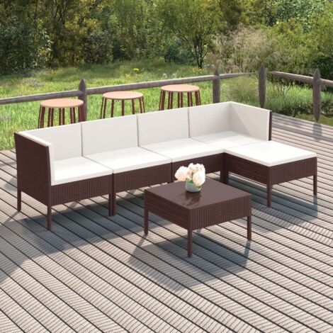 Salon de jardin 6 pcs Ensemble Table et Chaise de Jardin - avec coussins Résine tressée Marron BV948819 - BonneVie (1/5)
