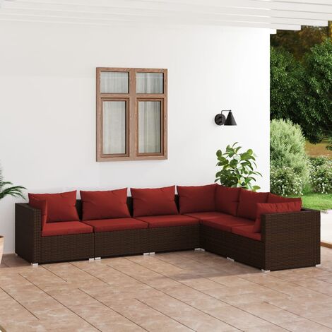 Salon de jardin 6 pcs Ensemble Table et Chaise de Jardin - avec coussins Résine tressée Marron BV542460 - BonneVie (1/5)