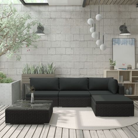 Salon de jardin 5 pcs Ensemble Table et Chaise de Jardin - avec coussins Résine tressée Noir BV912617 - BonneVie (1/5)