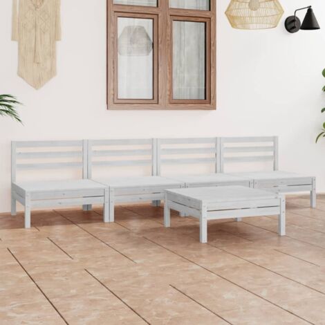 Salon de jardin 5 pcs Ensemble Table et Chaise de Jardin - Blanc Bois de pin massif BV837190 - BonneVie (1/5)