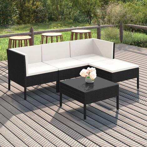 Salon de jardin 5 pcs Ensemble Table et Chaise de Jardin - avec coussins Résine tressée Noir BV804134 - BonneVie (1/5)