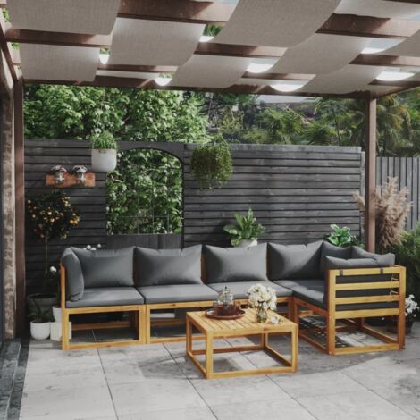 Salon de jardin 6 pcs Ensemble Table et Chaise de Jardin - avec coussin Bois d'acacia solide BV281776 - BonneVie (1/5)