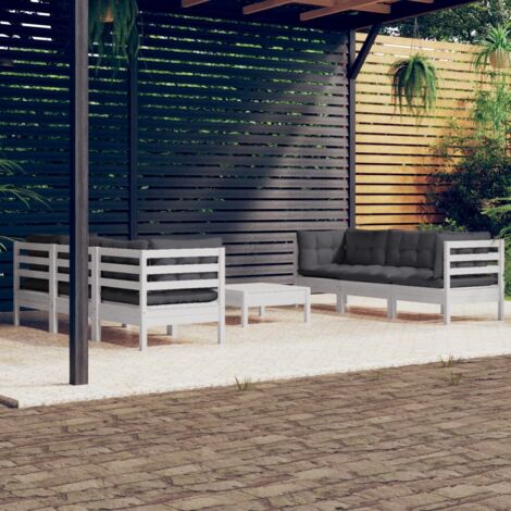 Salon de jardin 7 pcs Ensemble Table et Chaise de Jardin - avec coussins anthracite Bois de pin BV461997 - BonneVie (1/5)