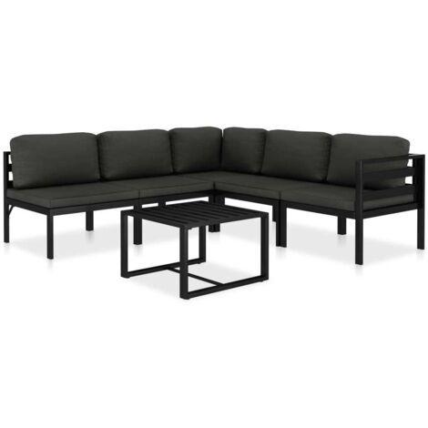 Salon de jardin 6 pcs Ensemble Table et Chaise de Jardin - avec coussins Aluminium Anthracite BV122117 - BonneVie (1/5)