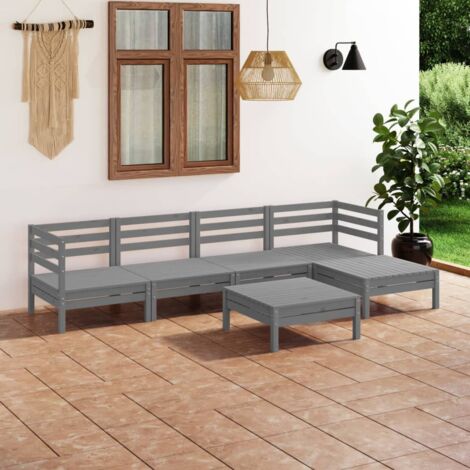 Salon de jardin 6 pcs Meuble de jardin Mobilier de jardin Bois de pin massif Gris 36944 (1/5)