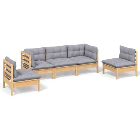 Salon de jardin 5 pcs Contemporain, Ensemble repas de jardin, avec coussins gris Bois de pin massif OIB6596E (1/5)