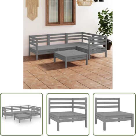 Salon de jardin 5 pcs Ensemble Table et Chaise de Jardin - Bois de pin massif Gris BV716941 - BonneVie (1/5)