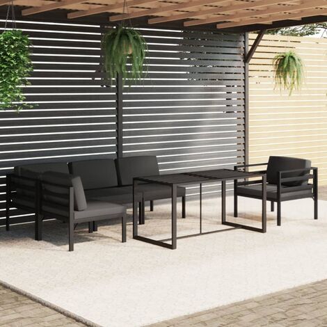 Salon de jardin 6 pcs Ensemble Table et Chaise de Jardin - avec coussins Aluminium Anthracite BV240894 - BonneVie (1/5)
