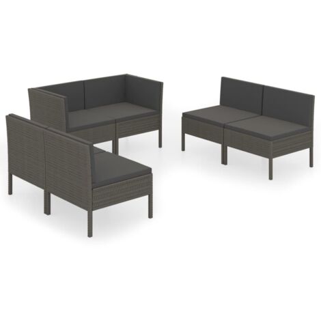 Salon de jardin 6 pcs Contemporain, Ensemble repas de jardin, avec coussins Résine tressée Gris OIB5912E (1/5)