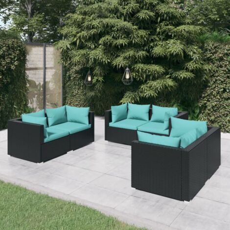 Salon de jardin 6 pcs Ensemble Table et Chaise de Jardin - avec coussins Résine tressée Noir BV742671 - BonneVie (1/5)