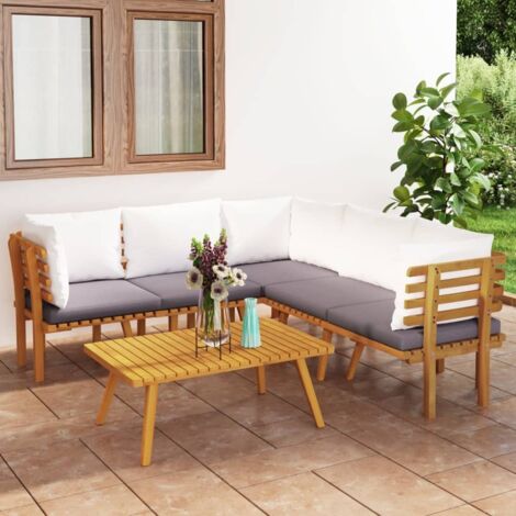 Salon de jardin 6 pcs Ensemble Table et Chaise de Jardin - avec coussins Bois d'acacia solide BV170687 - BonneVie (1/5)
