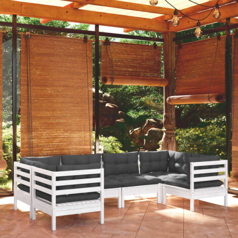 Salon de jardin 6 pcs Ensemble Table et Chaise de Jardin - avec coussins Blanc Bois de pin BV119485 - BonneVie (1/5)