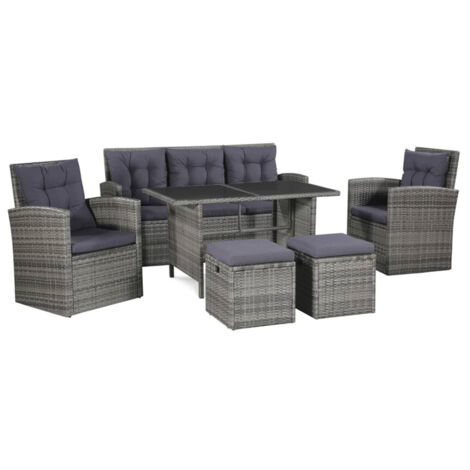 Salon de jardin 6 pcs,Mobilier de terrasse,Table et Chaise pour Relax avec coussins Résine tressée Gris -YZ719696 (1/5)