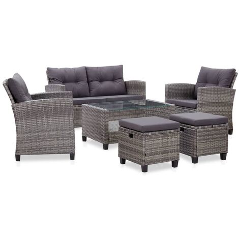 Salon de jardin 6 pcs Contemporain, Ensemble repas de jardin, avec coussins Résine tressée Gris foncé OIB6402E (1/5)
